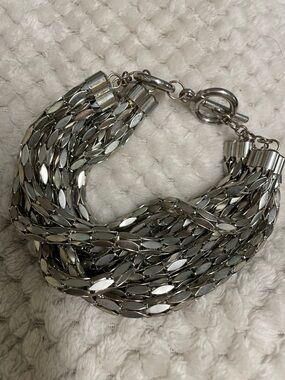 Silver Multi-9 Strand Chain Bracelet - Women Jewelry